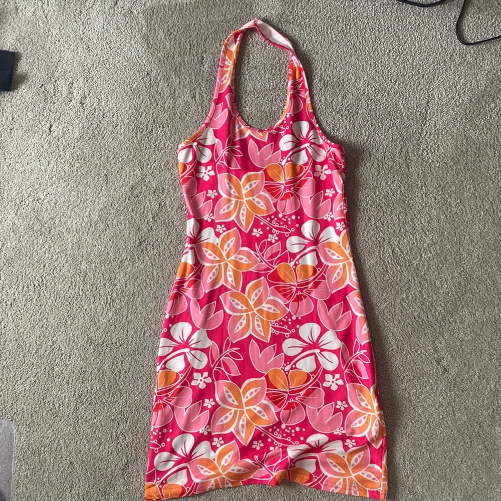 SHEIN floral print halter dress